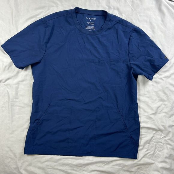 Jaanuu Men's Basic 2-Pocket Crew Neck Scrubs Top Navy Blue Size‎ L J86012 - Picture 1 of 6